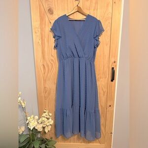 Elegant Blue Ruffle Sleeve Dress
